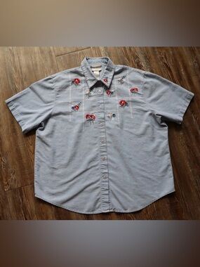 Napa Valley Womens Embroidered Floral Tic Tac Toe Cottagecore Button Blouse L